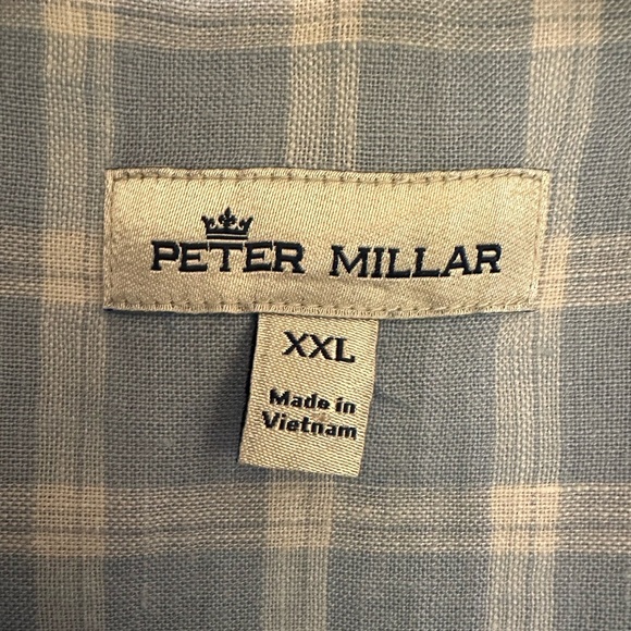 Peter Millar Mens Linen Blend Button Up Shirt Blue White Plaid Size XXL Preppy - Picture 4 of 7